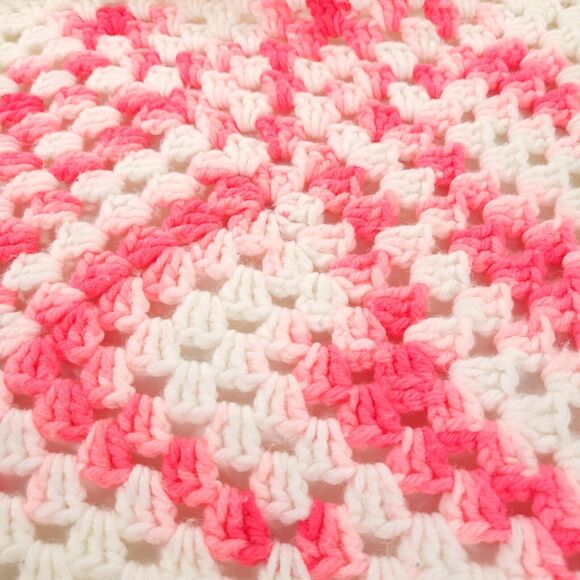 Bundle 2 Handmade Afghan Blanket Crochet Knit Granny Squares 34 x 34 Pastel Pink - Picture 10 of 11